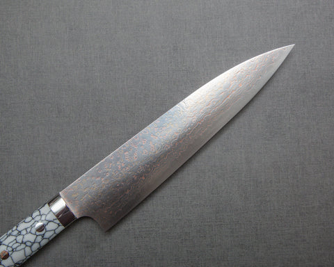 Takeshi Saji VG10 Colored Damascus Gyuto with White Turquoise Handle