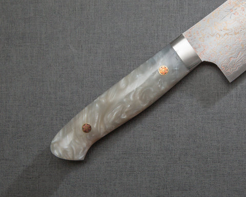 Takeshi Saji VG10 Colored Damascus 240mm Gyuto with Polished White Marble Acrylic Handle