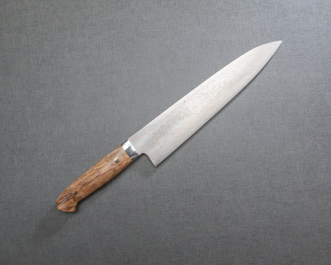Takeshi Saji VG10 Colored Damascus 240mm Gyuto with Stabilized Wood Handle