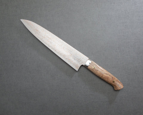 Takeshi Saji VG10 Colored Damascus 240mm Gyuto with Stabilized Wood Handle