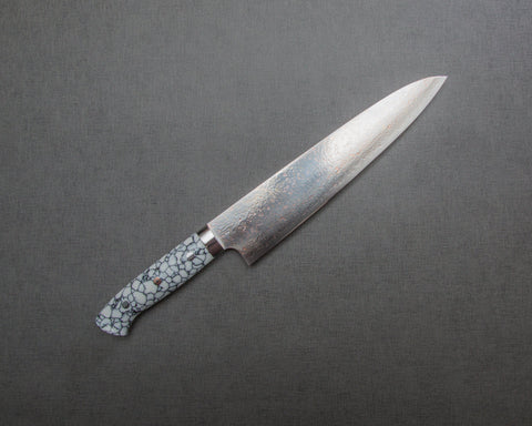 Takeshi Saji VG10 Colored Damascus Gyuto with White Turquoise Handle