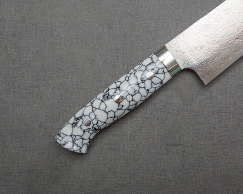 Takeshi Saji VG10 Colored Damascus Gyuto with White Turquoise Handle