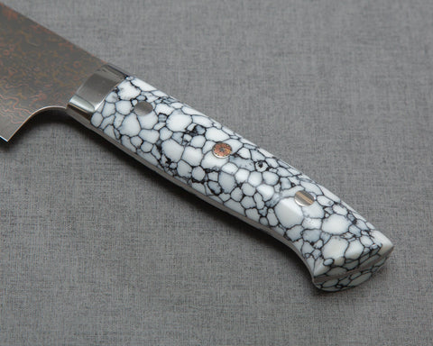 Takeshi Saji VG10 Colored Damascus Gyuto with White Turquoise Handle