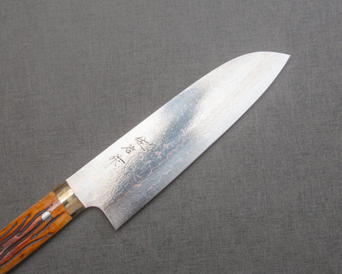 Takeshi Saji VG10 Colored Damascus 180mm Santoku with Orange Bone Handle