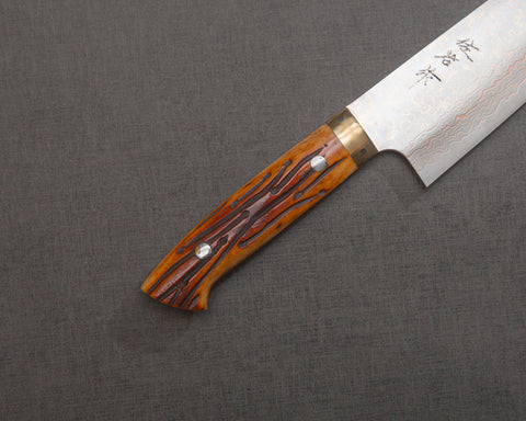 Takeshi Saji VG10 Colored Damascus 180mm Santoku with Orange Bone Handle