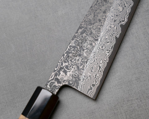Yoshikane SLD Kurosome Damascus 210mm Gyuto with Charred Chestnut / Buffalo Horn Handle