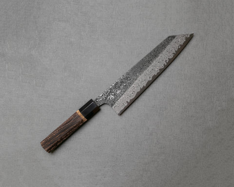 Yoshikane SLD Kurosome Damascus 210mm Kiritsuke Gyuto with Charred Chestnut / Buffalo Horn Handle