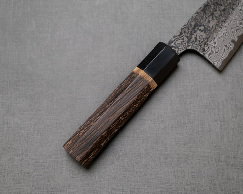 Yoshikane SLD Kurosome Damascus 210mm Kiritsuke Gyuto with Charred Chestnut / Buffalo Horn Handle