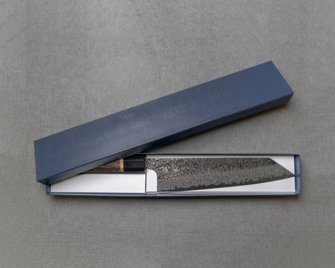 Yoshikane SLD Kurosome Damascus 210mm Kiritsuke Gyuto with Charred Chestnut / Buffalo Horn Handle