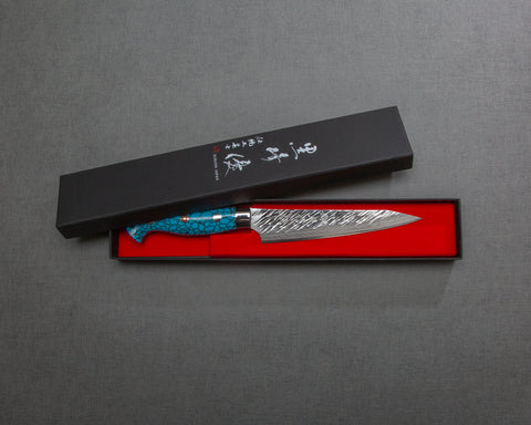 Yu Kurosaki R2/SG2 "Fujin" 135mm Kiritsuke Petty with Turquoise Handle