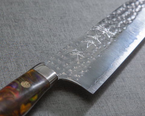 Yu Kurosaki「Senko」R2/SG2 210mm Kiritsuke Gyuto 搭配拋光栗色琥珀壓克力手柄