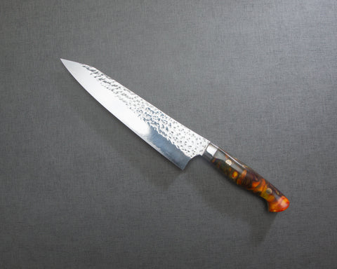 Yu Kurosaki「Senko」R2/SG2 210mm Kiritsuke Gyuto 搭配拋光栗色琥珀壓克力手柄