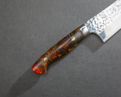Yu Kurosaki「Senko」R2/SG2 210mm Kiritsuke Gyuto 搭配拋光栗色琥珀壓克力手柄