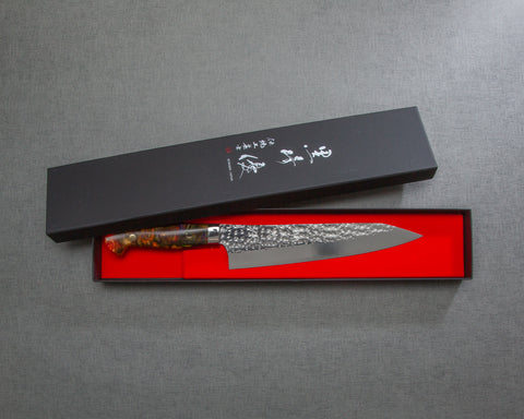 Yu Kurosaki「Senko」R2/SG2 210mm Kiritsuke Gyuto 搭配拋光栗色琥珀壓克力手柄