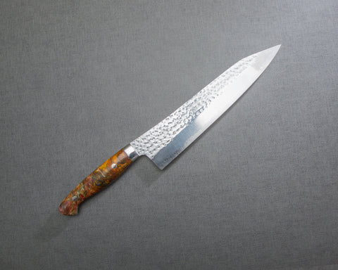 Yu Kurosaki "Senko" R2/SG2 240mm Kiritsuke Gyuto with Polished Flowing Amber Acrylic Handle