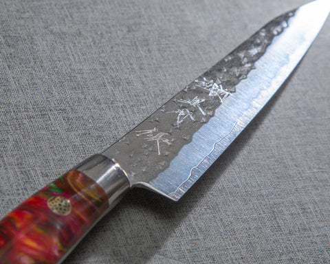 Yu Kurosaki "Senko" R2/SG2 130mm Petty with Polished Scarlet and Green Marble Acrylic Handle