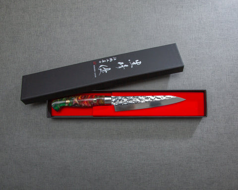 Yu Kurosaki "Senko" R2/SG2 130mm Petty with Polished Scarlet and Green Marble Acrylic Handle