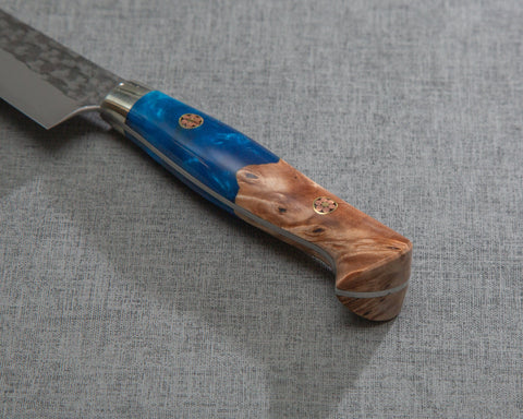 Yu Kurosaki "Senko" R2/SG2 150mm Petty with Stabilized Wood / Polished Ocean Blue Acrylic Handle