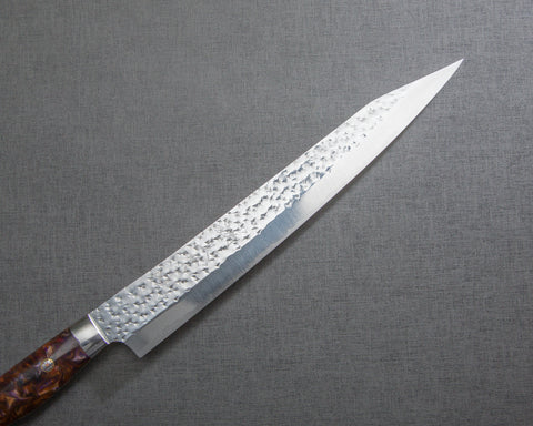 Yu Kurosaki "Senko" R2/SG2 240mm Kiritsuke Sujihiki with Polished Flowing Amber and Amethyst Acrylic Handle
