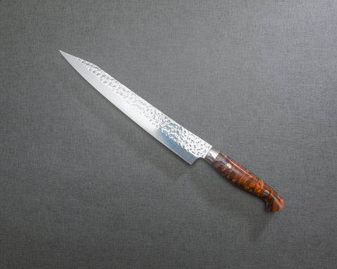 Yu Kurosaki "Senko" R2/SG2 240mm Kiritsuke Sujihiki with Polished Flowing Amber and Amethyst Acrylic Handle