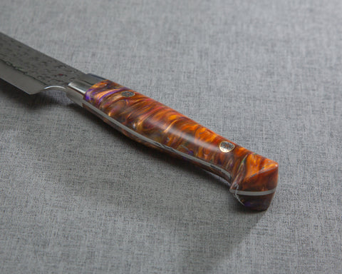Yu Kurosaki "Senko" R2/SG2 240mm Kiritsuke Sujihiki with Polished Flowing Amber and Amethyst Acrylic Handle