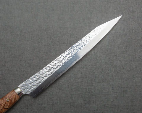 Yu Kurosaki "Senko" R2/SG2 240mm Sujihiki with Stabilized Wood / Polished Navy Acrylic Handle