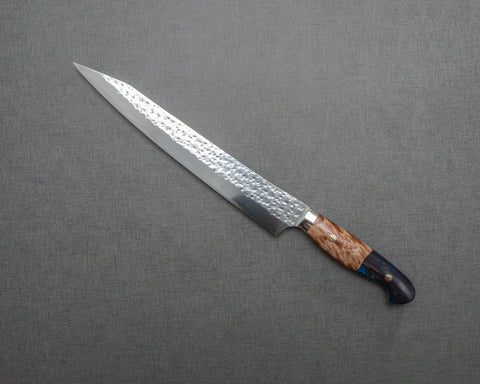 Yu Kurosaki "Senko" R2/SG2 240mm Sujihiki with Stabilized Wood / Polished Navy Acrylic Handle