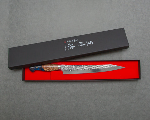 Yu Kurosaki "Senko" R2/SG2 240mm Sujihiki with Stabilized Wood / Polished Navy Acrylic Handle