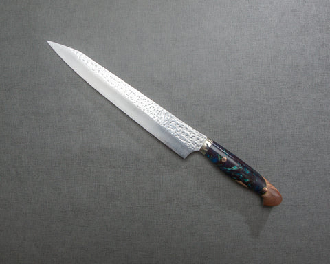 Yu Kurosaki "Senko" R2/SG2 270mm Sujihiki with Stabilized Wood / Polished Navy Acrylic Handle