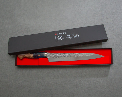 Yu Kurosaki "Senko" R2/SG2 270mm Sujihiki with Stabilized Wood / Polished Navy Acrylic Handle