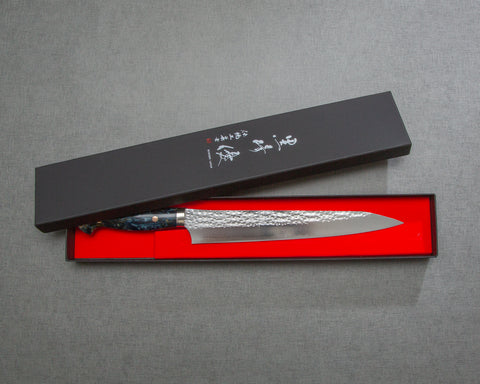 Yu Kurosaki "Senko" R2/SG2 270mm Sujihiki with Polished Navy and Amber Acrylic Handle