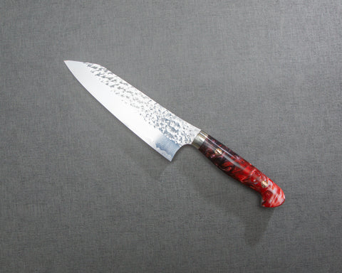 Yu Kurosaki "Senko" R2/SG2 170mm Santoku with Polished Flowing Scarlet Marble Acrylic Handle