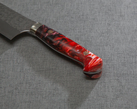 Yu Kurosaki "Senko" R2/SG2 170mm Santoku with Polished Flowing Scarlet Marble Acrylic Handle