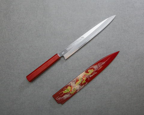 Yoshihiro "Ao-Kasumi" Aogami #2 240mm Yanagiba with Urushi Handle and Maki-e Art (Unryu) Saya