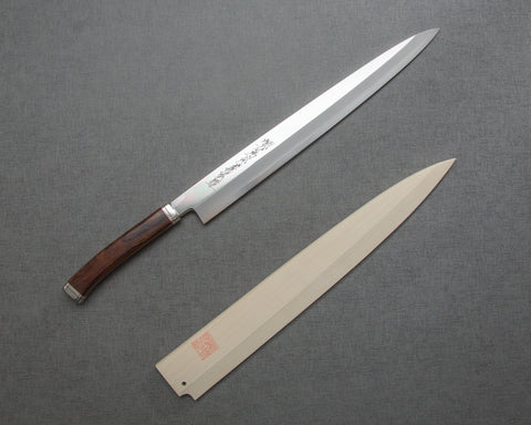 Goh Umanosuke Yoshihiro Ginsan (Silver #3) Mirror 330mm Yanagiba with Ironwood Handle with Saya