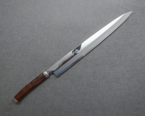 Goh Umanosuke Yoshihiro Ginsan (Silver #3) Mirror 330mm Yanagiba with Ironwood Handle with Saya