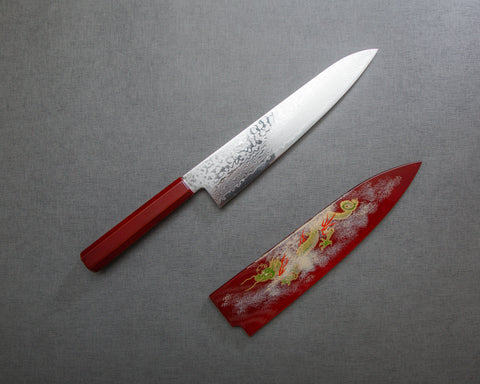 Yoshihiro ZA-18 Damascus 240mm Gyuto with Urushi Handle and Maki-e Art (Unryu) Saya