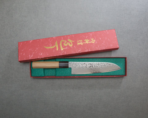 Yoshihiro "ZAD Series" Damascus 180mm Santoku with Magnolia Buffalo Horn Handle