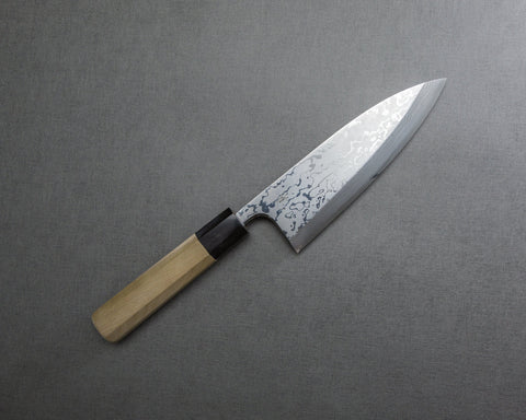 Yoshihiro Yauji Aogami #2 Damascus 180mm Deba with Magnolia Buffalo Horn Handle