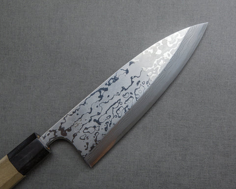 Yoshihiro Yauji Aogami #2 Damascus 180mm Deba with Magnolia Buffalo Horn Handle