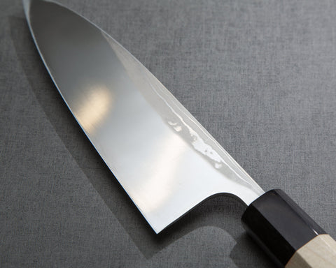 Yoshihiro Yauji Aogami #2 Damascus 180mm Deba with Magnolia Buffalo Horn Handle