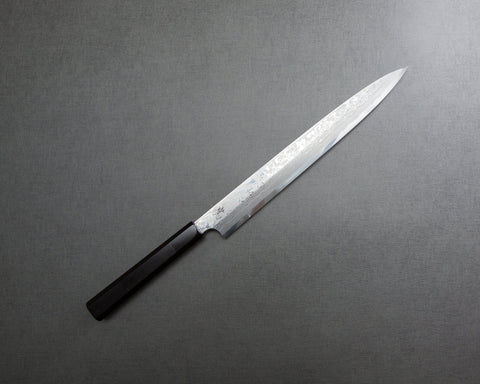 Yoshihiro Yauji Aogami #2 Damascus 300mm Yanagiba with Ebony Buffalo Horn Handle