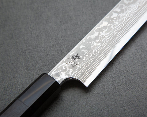 Yoshihiro Yauji Aogami #2 Damascus 300mm Yanagiba with Ebony Buffalo Horn Handle