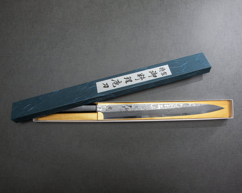 Yoshihiro Yauji Aogami #2 Damascus 300mm Yanagiba with Ebony Buffalo Horn Handle