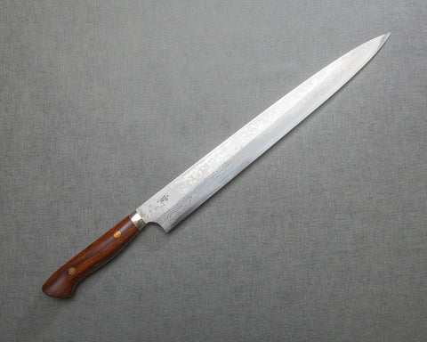 Yoshihiro Yauji Aogami #2 Mirror Damascus 330mm Yanagiba with Ironwood Handle