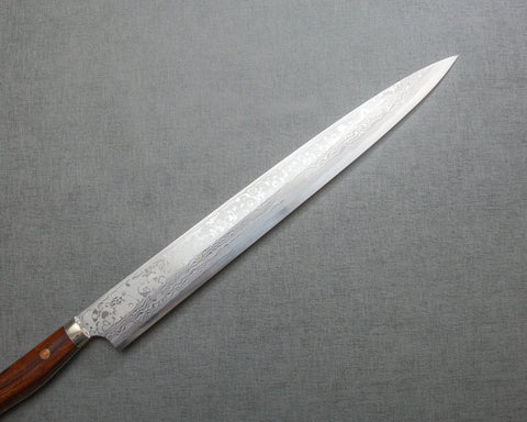 Yoshihiro Yauji Aogami #2 Mirror Damascus 330mm Yanagiba with Ironwood Handle