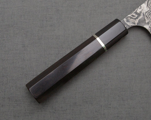 Takeshi Saji R2/SG2 Black Damascus 240mm Kiritsuke with Silver Ring Buffalo Horn Handle