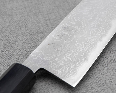 Hatsukokoro Aogami #2 Migaki Damascus 165mm Santoku