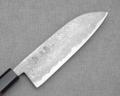 Hatsukokoro Aogami #2 Migaki Damascus 165mm Santoku