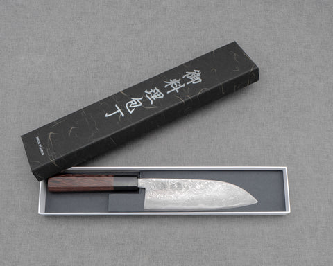 Hatsukokoro Aogami #2 Migaki Damascus 165mm Santoku